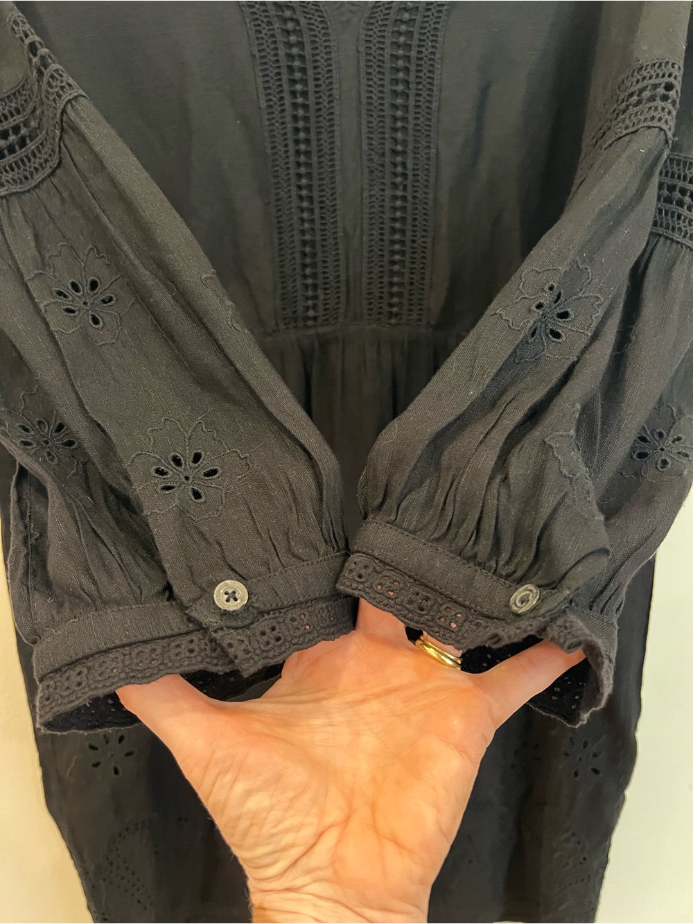 Tommy Bahama Lucia Dress Womens Large Black Linen Blend Embroidered Cottage - Picture 6 of 16